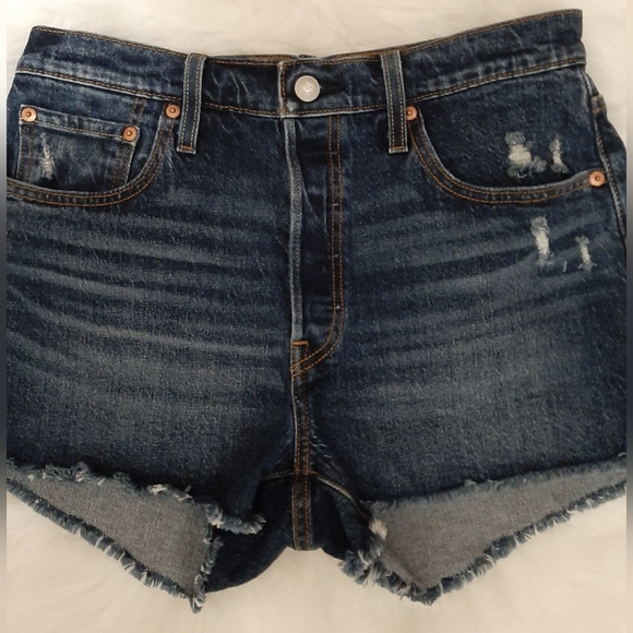NWOT Levi's 501 Button Fly High Rise Dark Denim Cutoff Shorts - Picture 2 of 8
